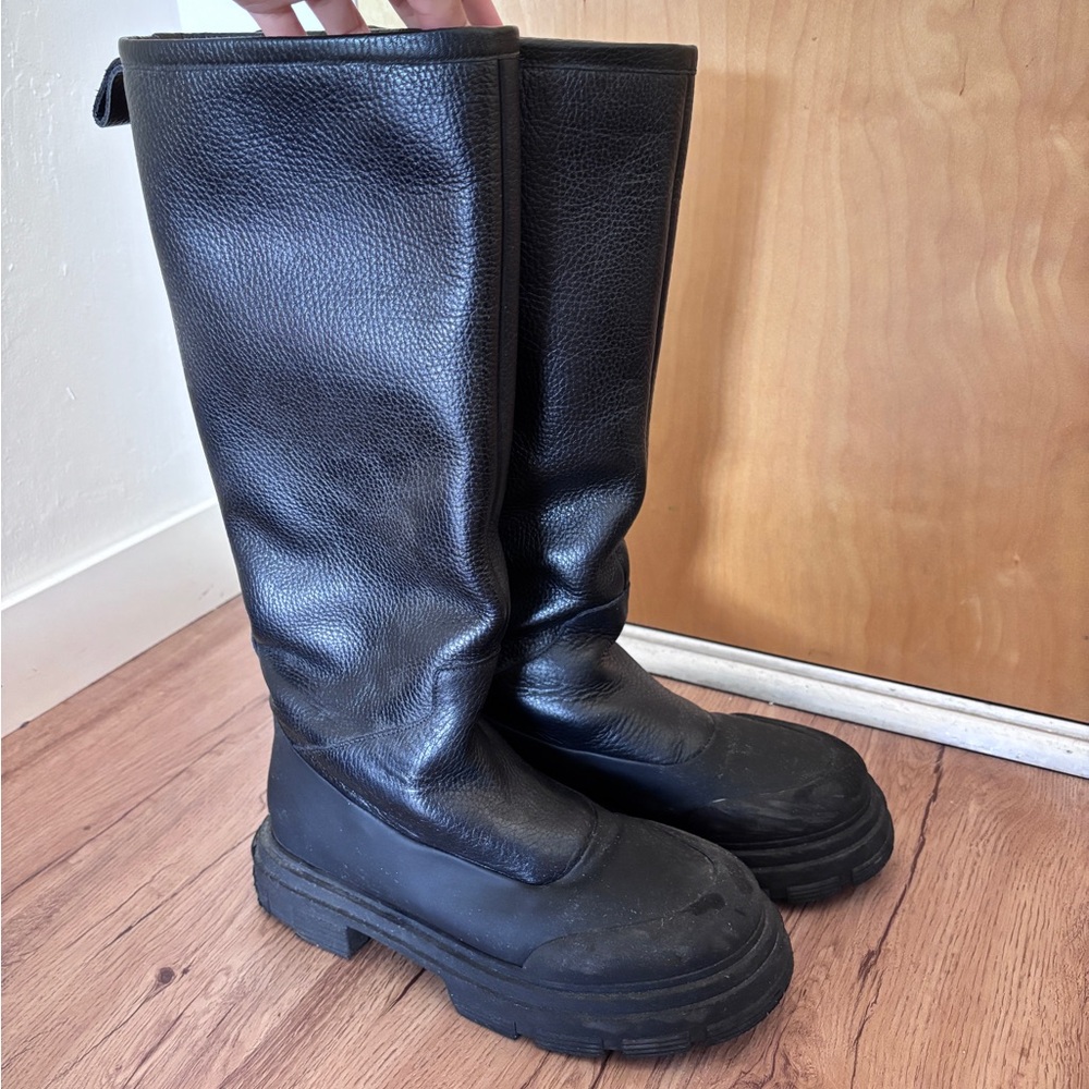 zara knee high leather boots with fur lining